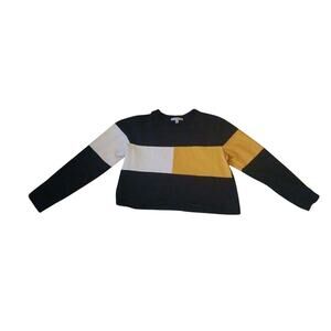 Gaze Cropped Long Sleeve White Blue Yellow Stripes Sweat Shirt Women's Size L